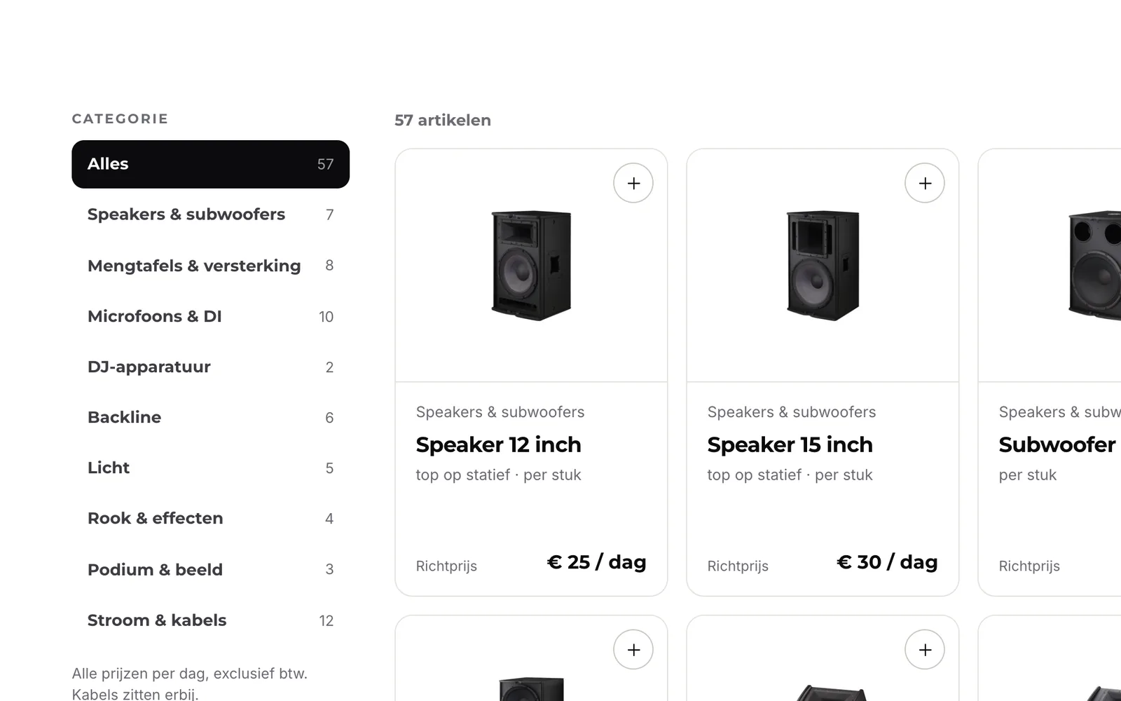 Schermafdruk van verhuurbedrijf licht en geluid